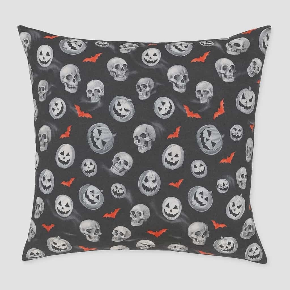 Halloween Skull and Pumpkin Throw Pillow Cover - Picture 1 of 3